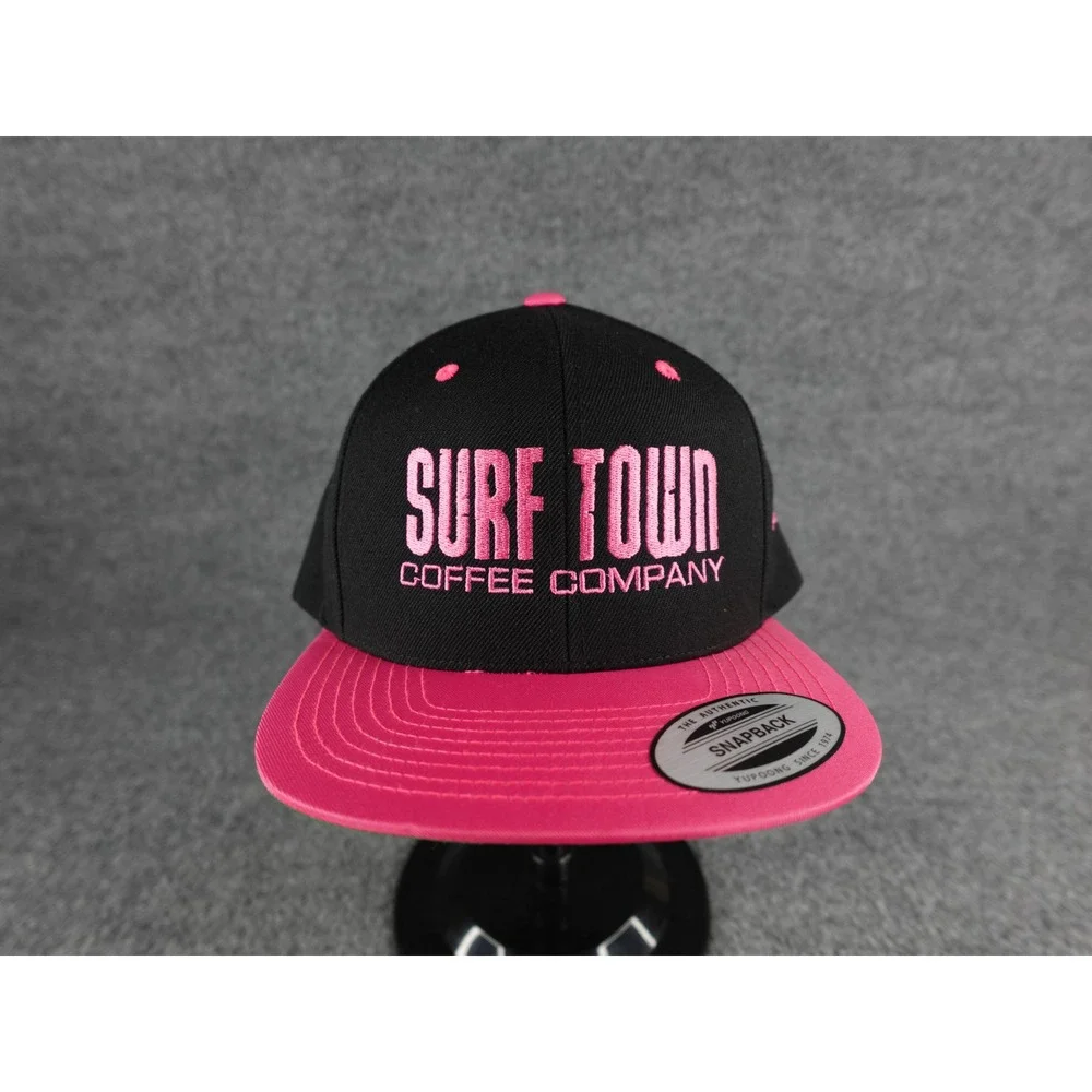 Surf Town Coffee Company Snapback Hat Black Pink Newport Oregon Yupoong‎